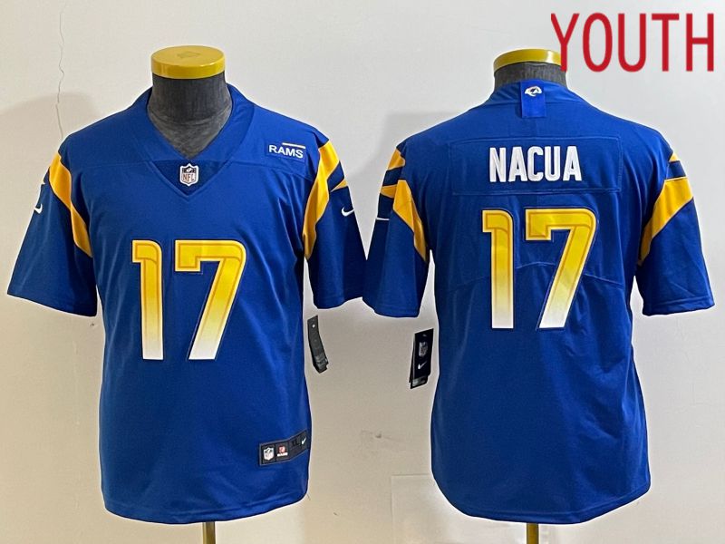 Youth Los Angeles Rams 17 Nacua Blue Nike Vapor Limited NFL Jersey